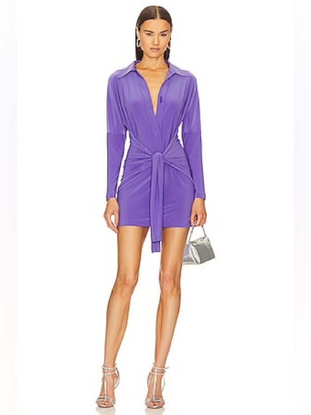 Norma Kamali x REVOLVE Mini Tie Front Nk Shirt Dress in Grape NWT